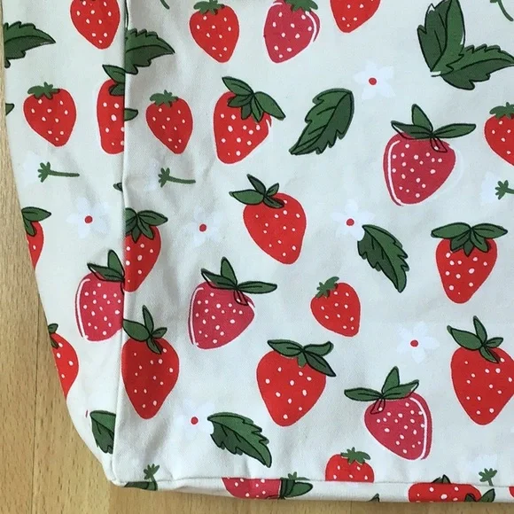 Anthro Strawberry 🍓 Print Canvas Tote Shopping Bag - Picture 4 of 13